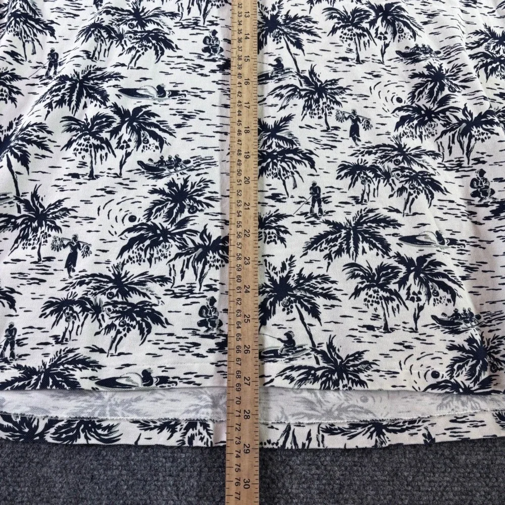 Polo Ralph Lauren Polo Shirt Mens XL Cream Navy Tropical Island Palm Tree USA